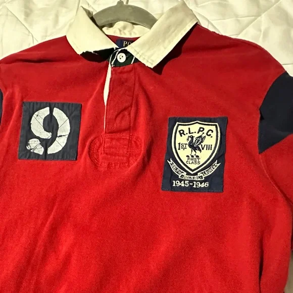 Ralph Lauren polo Red rugby  Shirt with Navy Accents - Picture 2 of 10